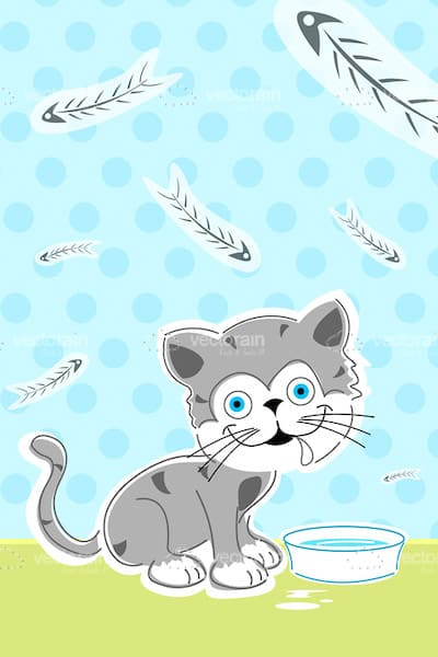 Crazy Cat with Flying Fish Bones Illustration